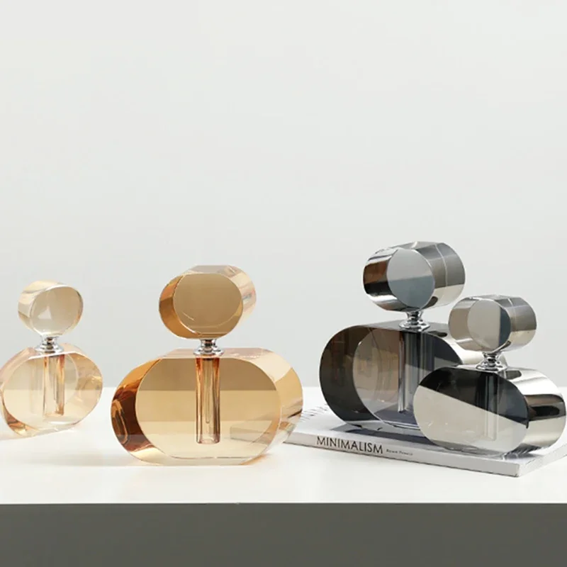 European Crystal Glass Perfume Bottle Exquisite Geometric Storage Jar Decoration Hotel Bedroom Dresser Crystal Perfume Bottle