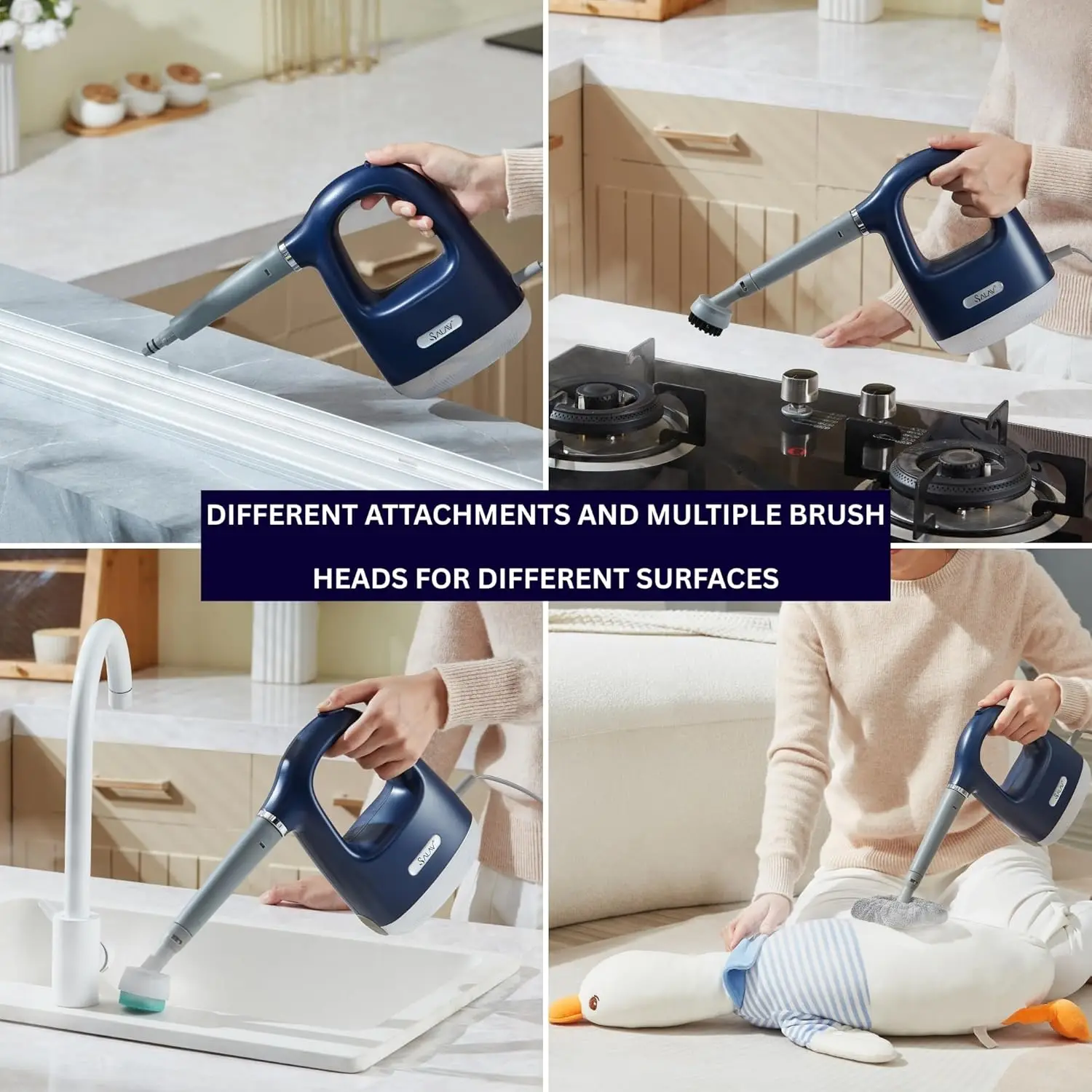 CleanSteam Compact Steam Cleaner Pressurized Multi-Surface Handheld Steamer w/11pc Accessories, Safety Lock No-Drip Fast Heat