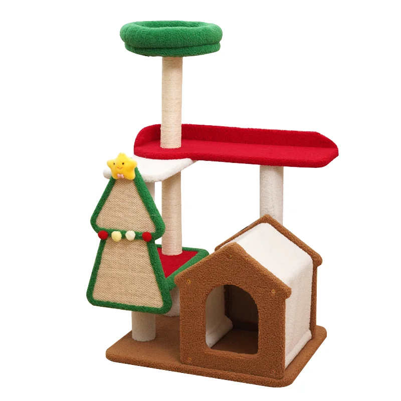 

Integrated Christmas Series Cat Toy Sustainable Wood Scratcher With Sisal Scratch Pole Wear-Resistant Jumping Platform Wholesale