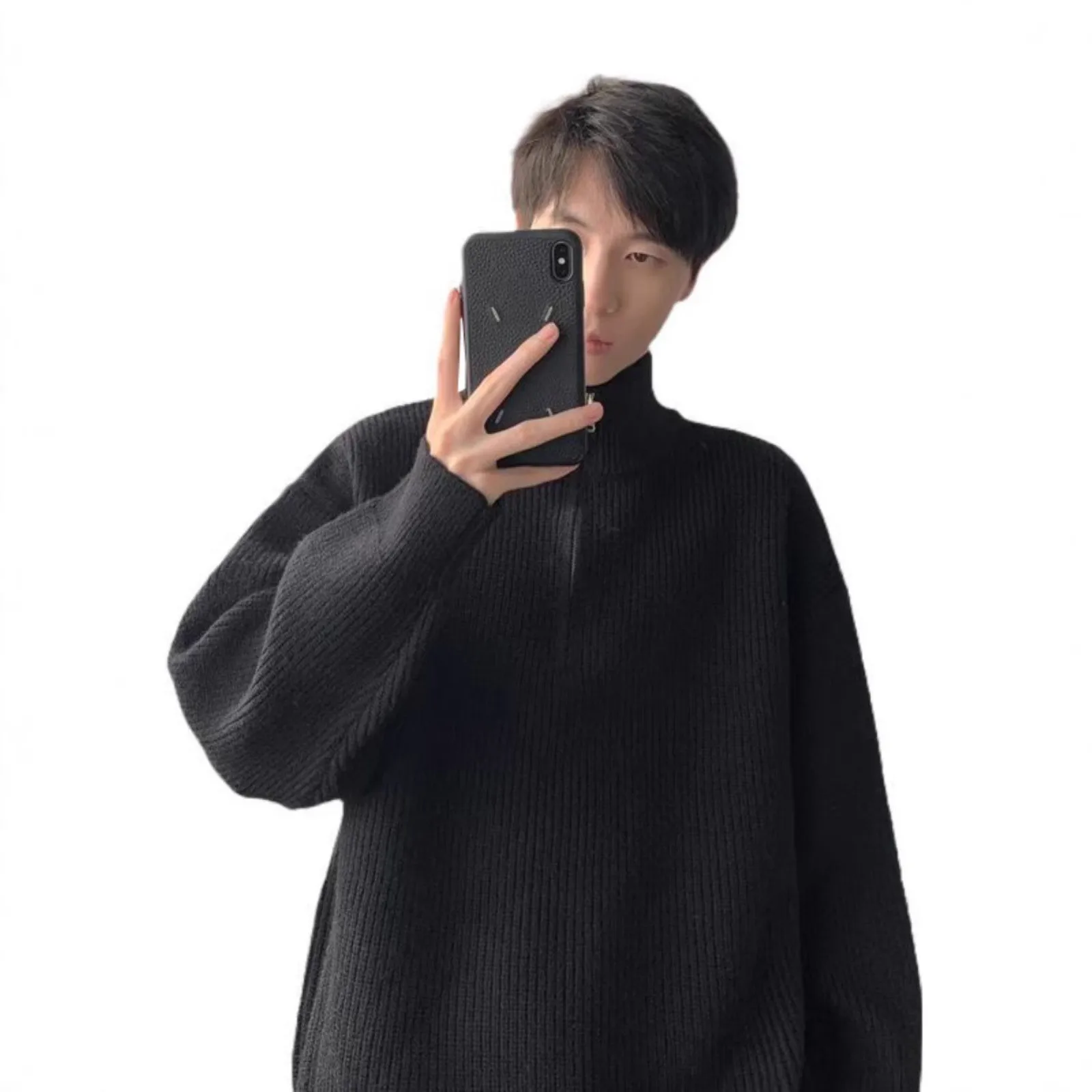 

Men's High Collar Sweater Casual American Sle Loose Fit f Zip Knitwear Polyester Fiber Youth Autumn Winter Warmth