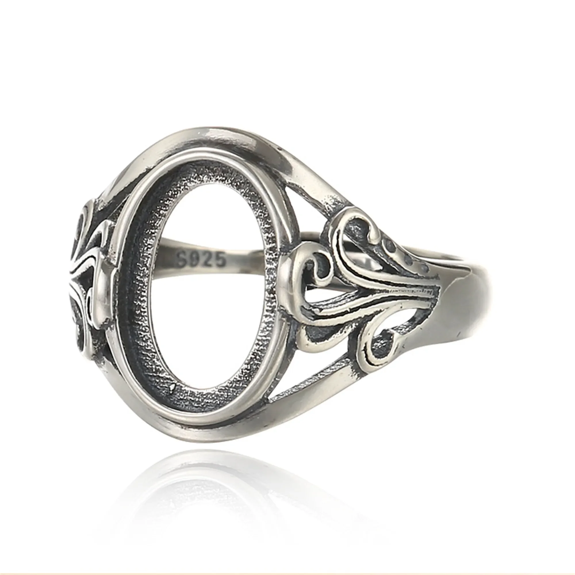 

Ring Blank for 8x12mm Oval Cabochons Antique Style Ring Setting Solid Sterling Silver Adjustable Ring Base