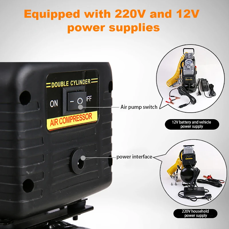 2.5L Portable Tyre Inflator Electric Motorcycle Pump Small Air Compressor 12V/220V Air Compressor Car Air Pump