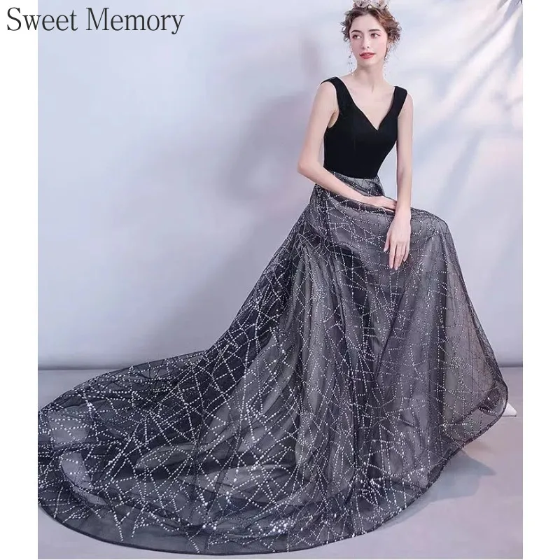 N130 Customized Floor Length Black Formal Evening Dresses Sweet Memory Weddings & Events Gown Sexy V-Neck Christmas Party Dress