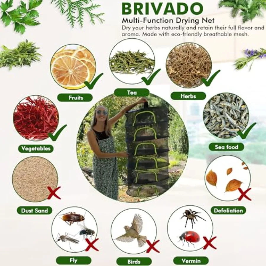 رف تجفيف الأعشاب شبكة معلقة 4 طبقات 24 مع سحاب حديقة تشذيب القص هوك حلقة تسلق كليب لتجفيف براعم بذور النباتات #4