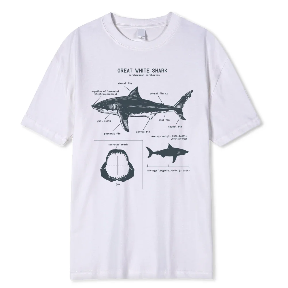 

Great White Shark Anatomy T-Shirt New Summer Men Street Short Sleeve Hip Hop Punk Style Boy Casual Tops Fashion White Tees