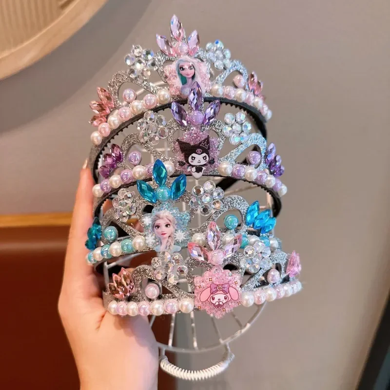 Kawaii Anime Frozen Sanrio Children's Crown Dress Accessories Girls Baby Princess Elsa Headdress Jewelry Party Decoration Gift image 3