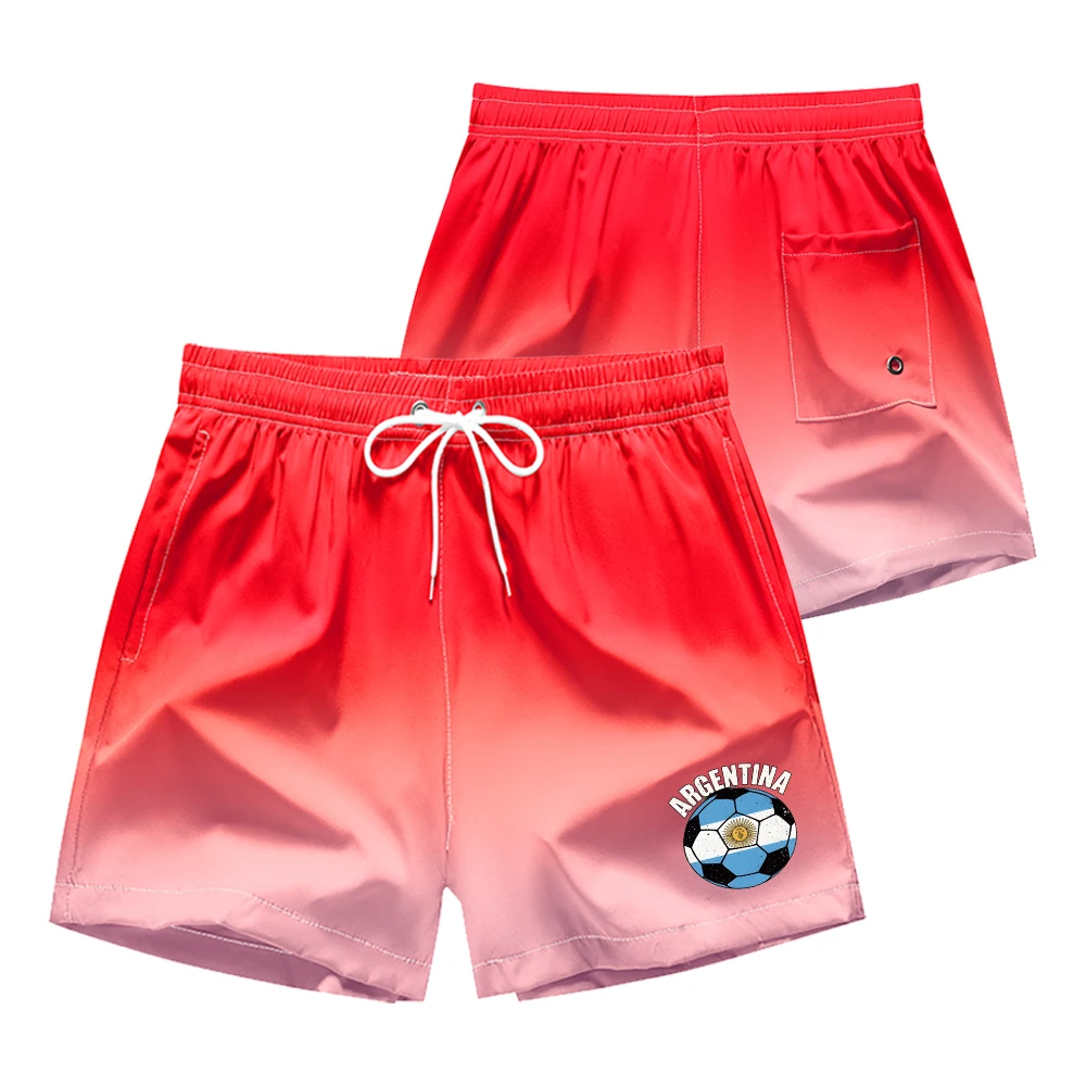 

Мужские быстросохнущие плавки-шорты с принтом национальной сборной по футболу, градиентные пляжные шорты с боковыми карманами, повседневные шорты для отпуска