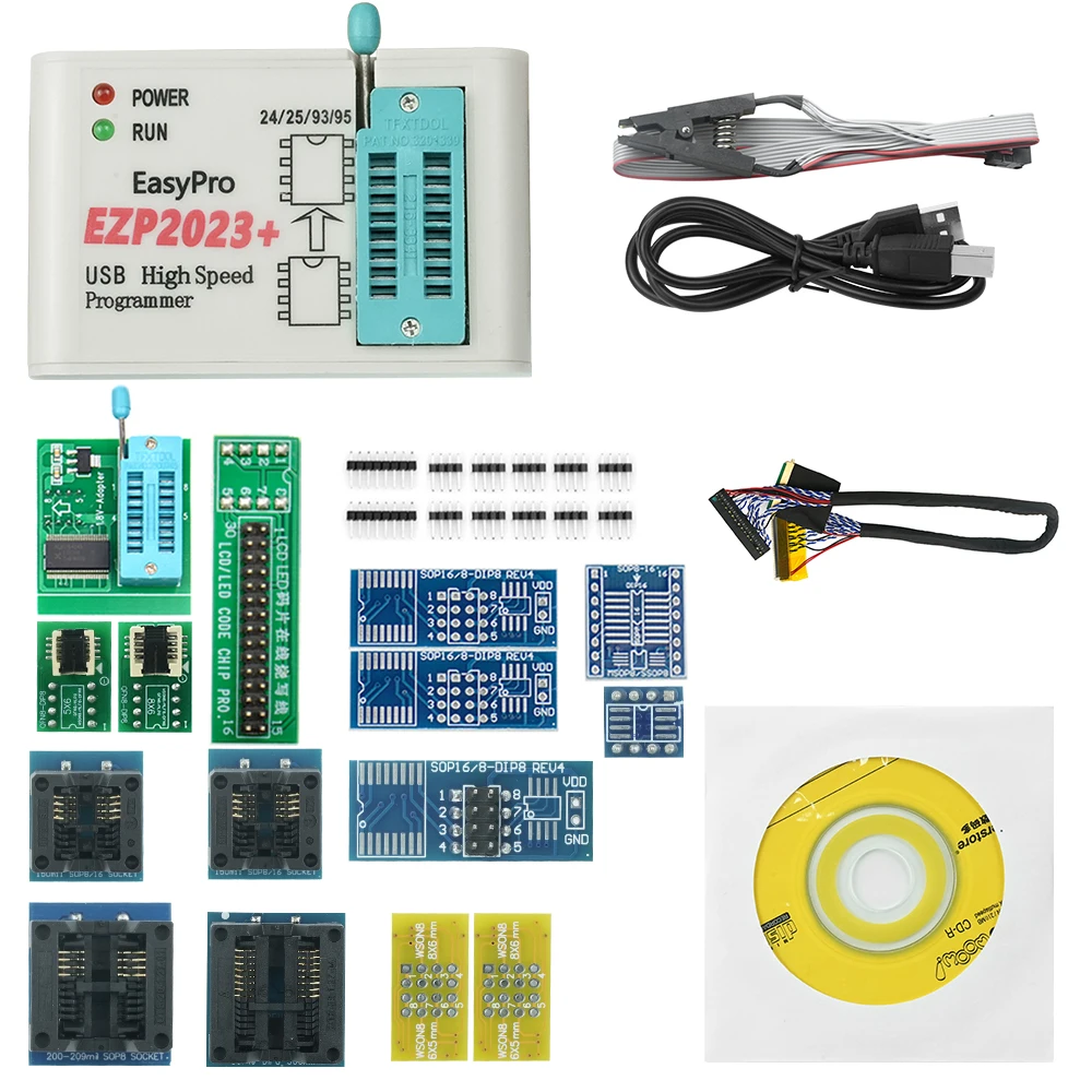 مبرمج USB SPI عالي السرعة EZP2023 + 18 محولًا يدعم 24 25 26 93 95 EEPROM 25 شريحة Flash Bios أفضل من EZP2019