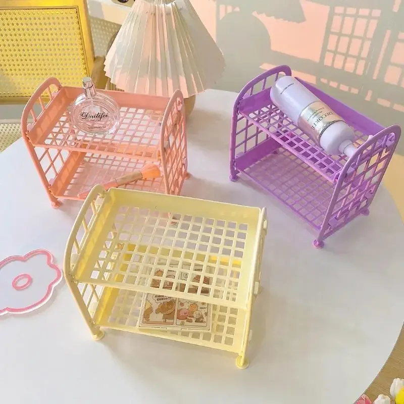 Folding Makeup Storage Rack Double Layer Cosmetic Organizer Shelf Desktop Bathroom Dormitory Storage Holder Kawaii Home