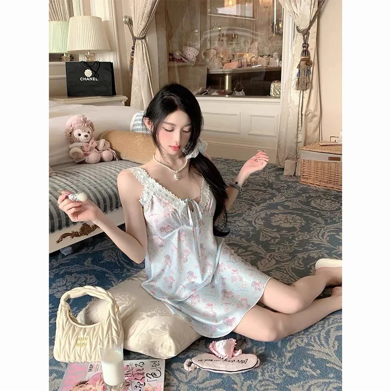 Ins Pure Desire Style Nightdress Dress Feel Lace Lace Korean Version Suspender Pajamas Women's Summer Loungewear Senior Season