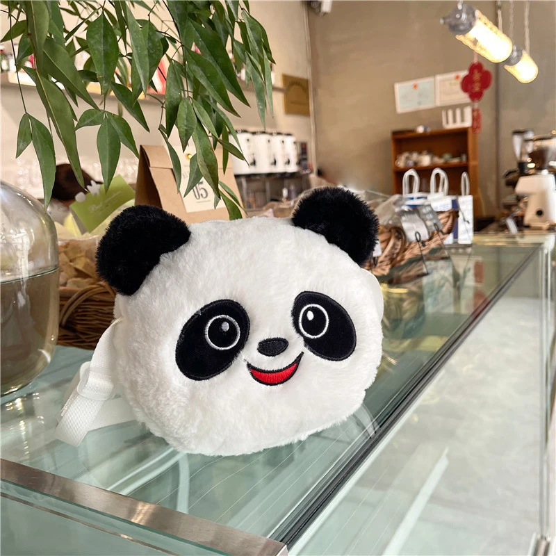 Kawaii Panda Head Plush Shoulder Bag  Kids Plush Coin Purse Storage Bag Soft Cute Cartoon Gift Crossbody Bag For Boys Girls