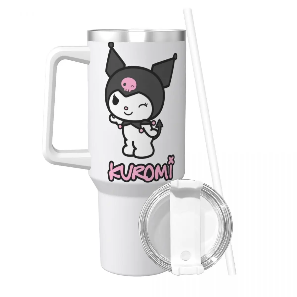 Miniso Sanrio Kuromi Stainless Steel Tumbler Cartoon Anime Thermal Mug With Straws and Lid 40oz Mugs Cold and Hot Water Bottle