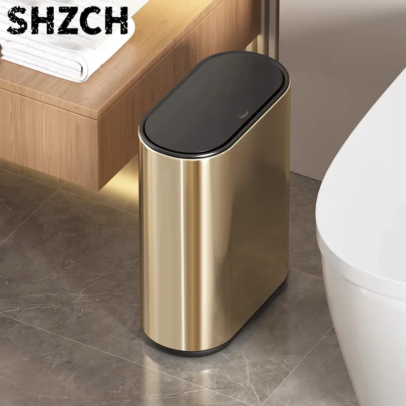 Narrow Slit Trash Can with Press Lid Small Stainless Steel Garbage Bin for Home Kitchen Bathroom Bedroom Kitchen