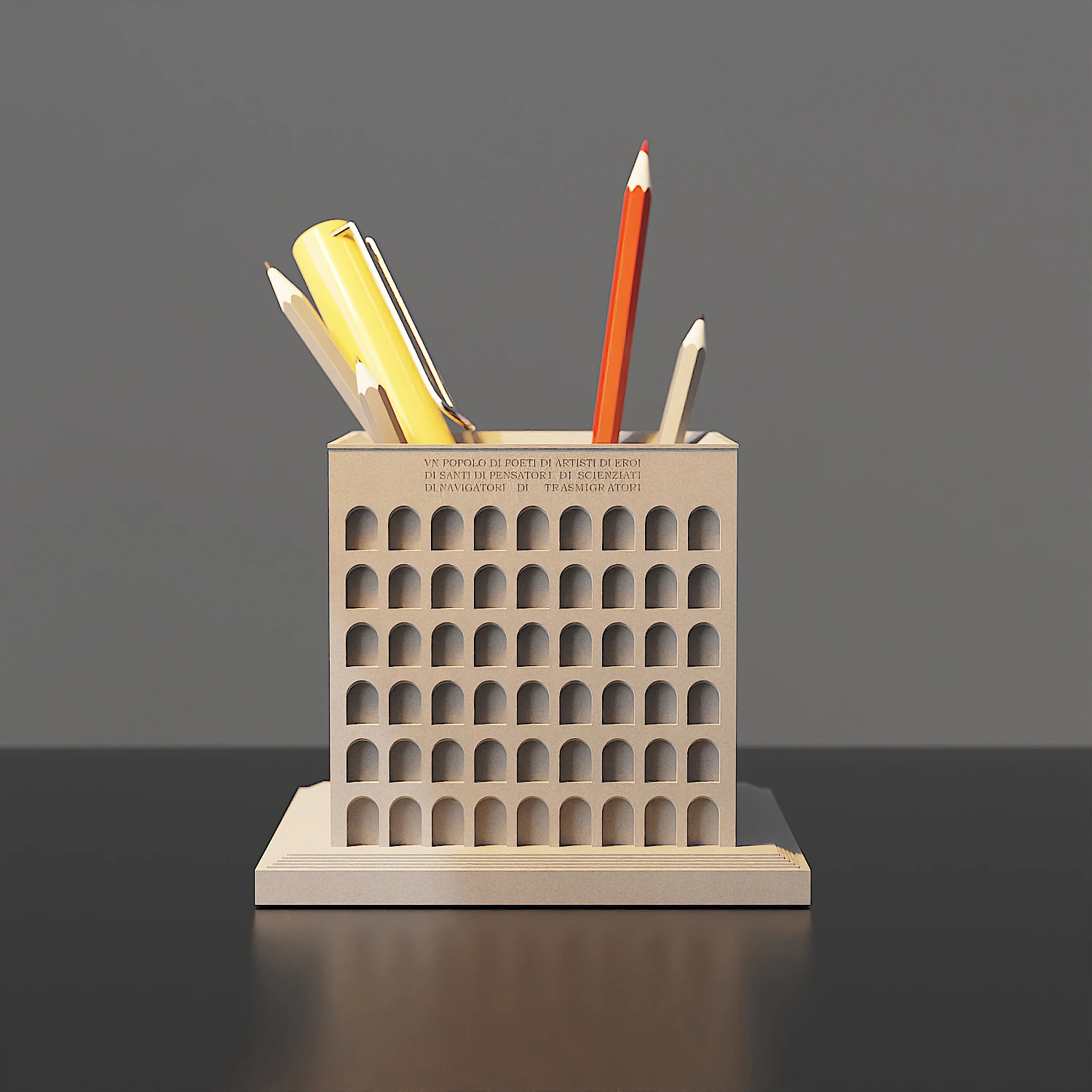 Italian Civilization Palace, Rome World Expo. 'Square Colosseum' Architectural Model Cement Pen Holder Table Decoration