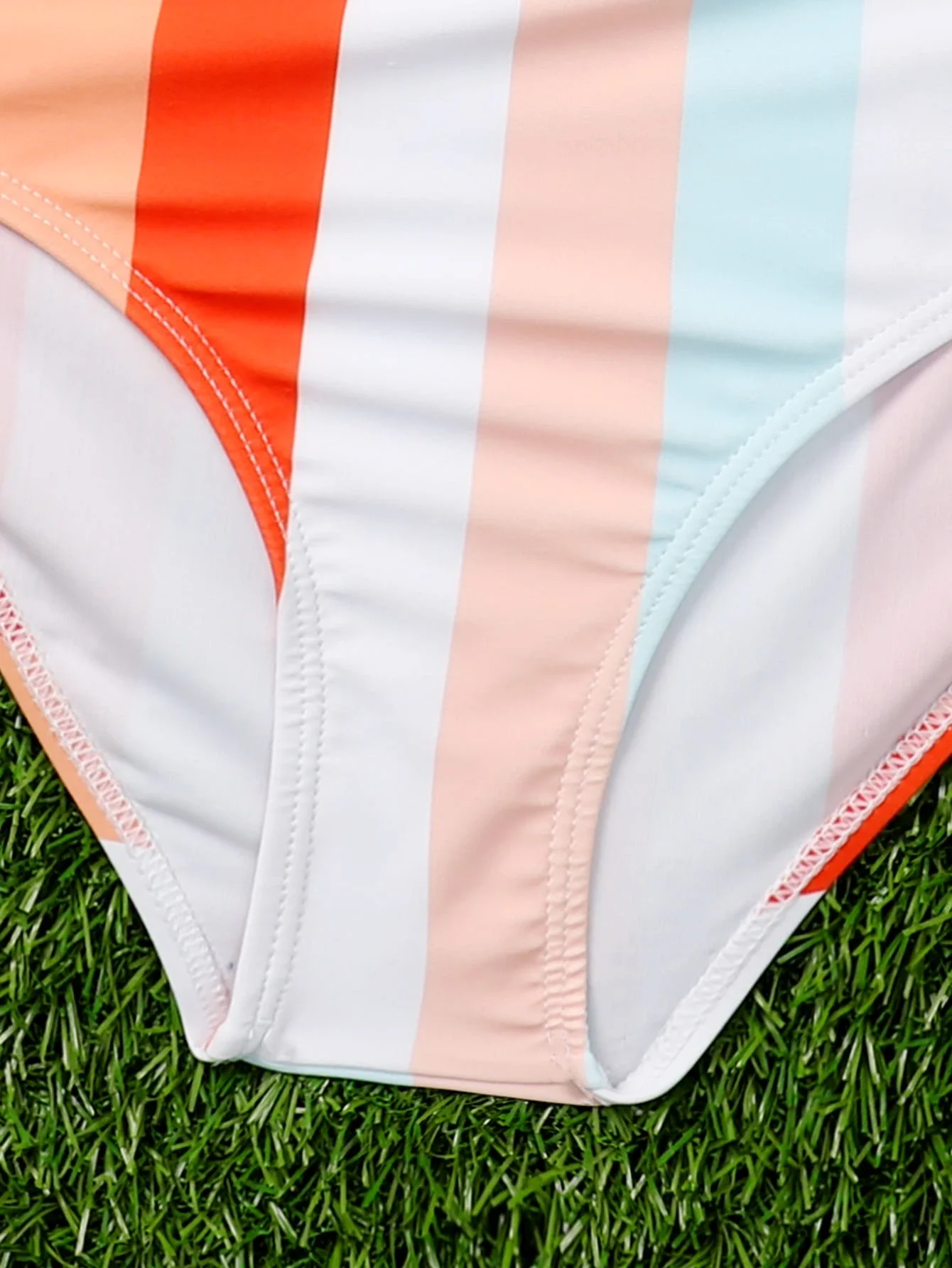 

Женский полосатый комплект бикини с контрастной кружевной отделкой, летний пляжный купальник