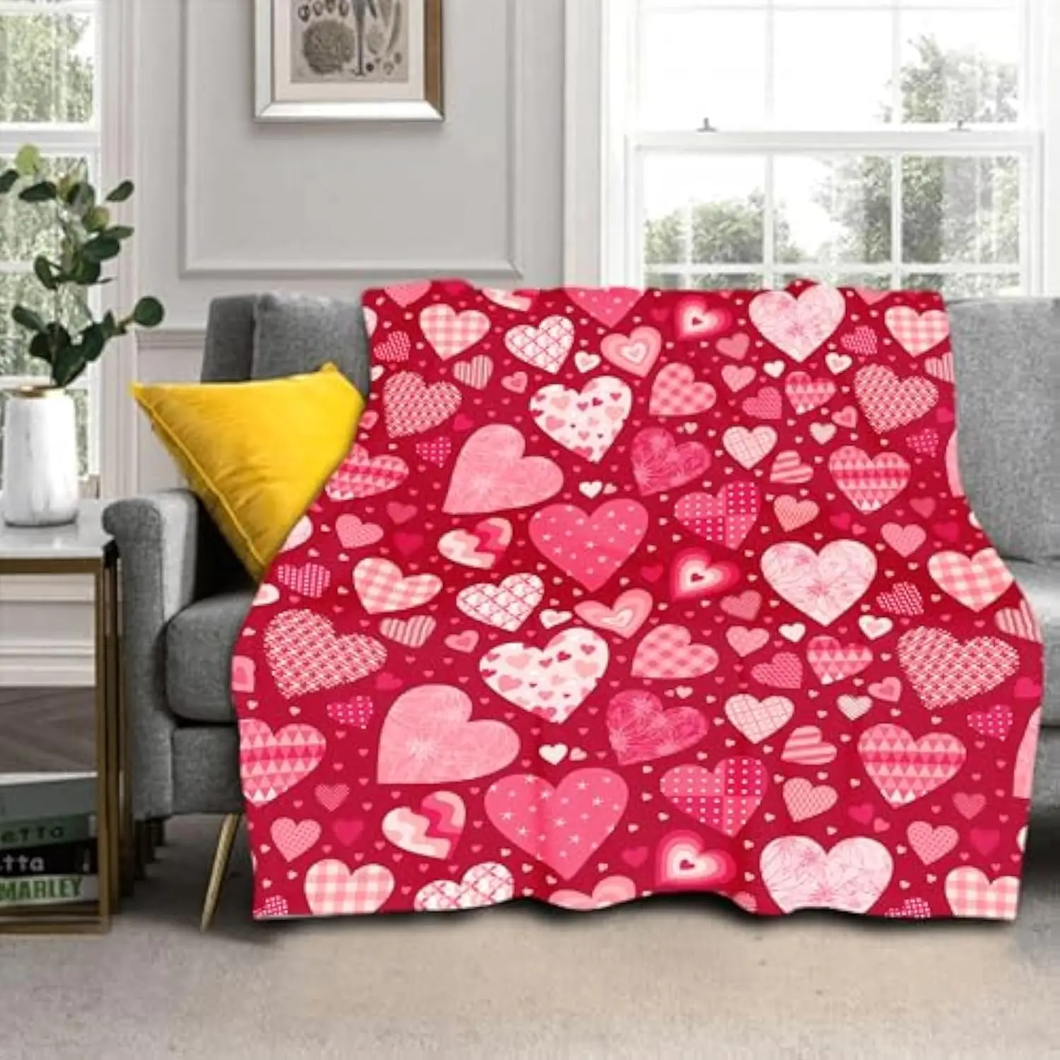 

Red Pink Love Hearts Valentines Throw Blanket Soft Flannel Cozy Fleece Blanket for Sofa Couch Bed