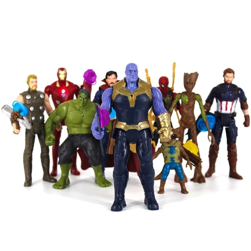 15Cm Wonder Lichtgevende Pop Avengers Spider-Man Hulk Kapitein Amerika Thanos Figuur Model Ornament Geschenk Met Beweegbare Wapengewrichten