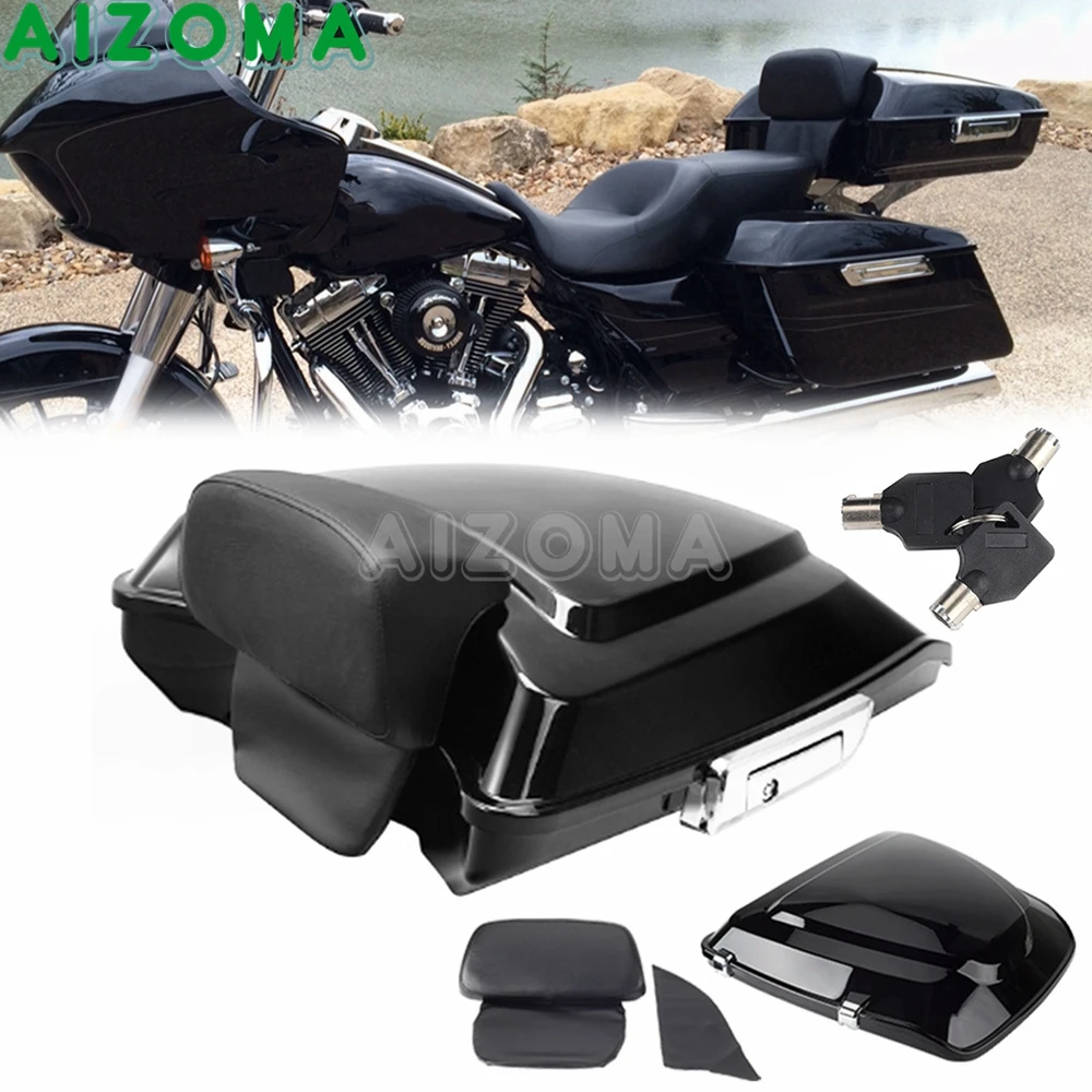 

Motorcycle Rear Trunk Tail Touring Pack Bag W/ Backrest Key For Harley Electra Glide CVO Road King Street Glide Road Glide 14-23
