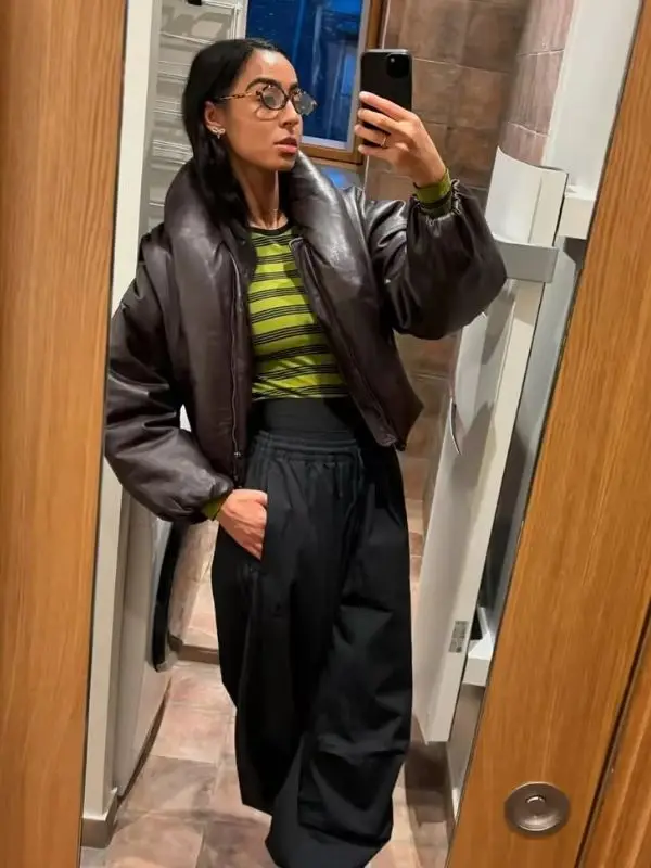 

Chic Leather Jacket Trendy Retro Warm Autumn Winter Outerwear Designer Stylish Women Outfit