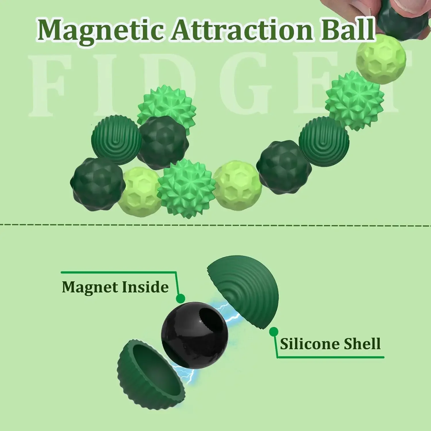 Fidget Toys Magnetic Stress Roller Balls with Silicone Shell For Kids Adults Autism ADHD Anxiety Anti-Stress Relief Sensory Toy