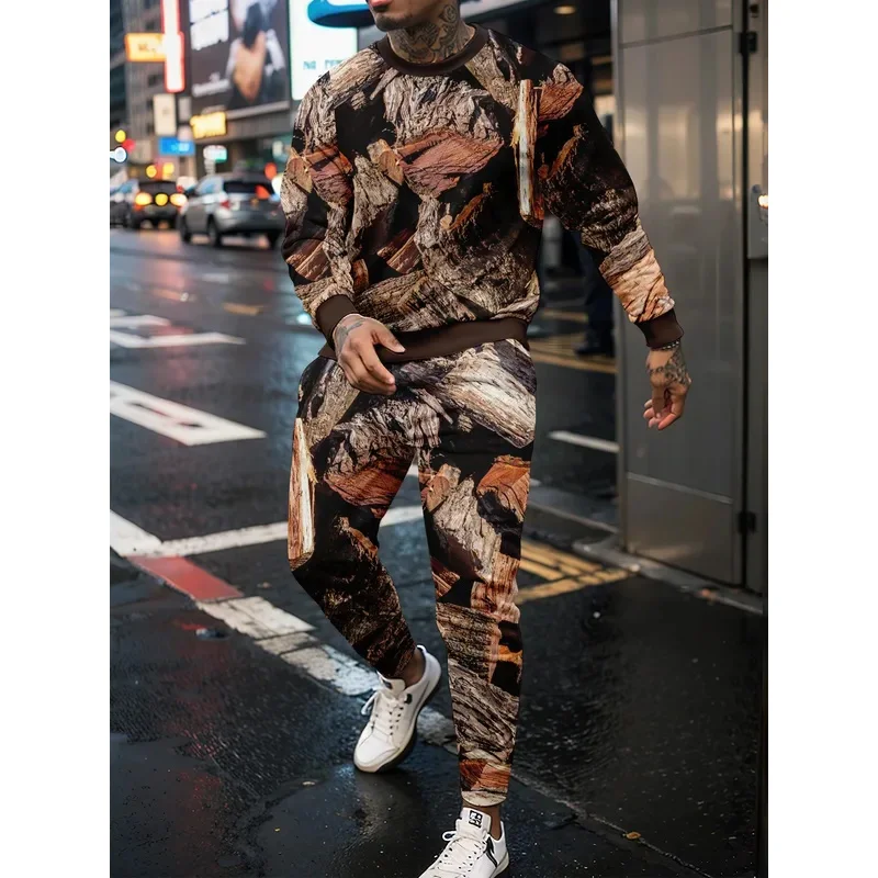 Jungle Camouflage 3D Print Long Sleeve Man 2 Piece Set Streetwear Casual Tracksuit Male Oversized Tops Basketball 2PCS Sets