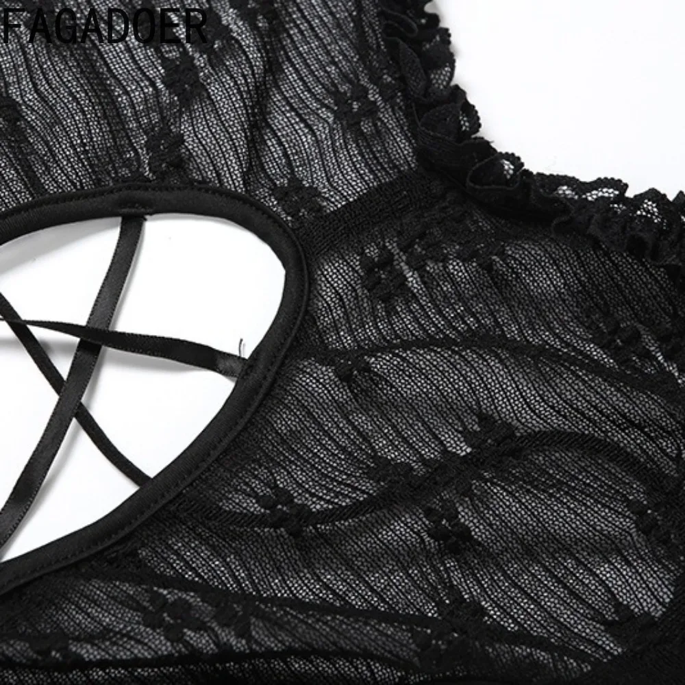 FAGADOER Sexy Hollow Out Bodycon Jumpsuits Women Off Showlder See Through Long Sleeve Rompers Female Streetwear Overalls New