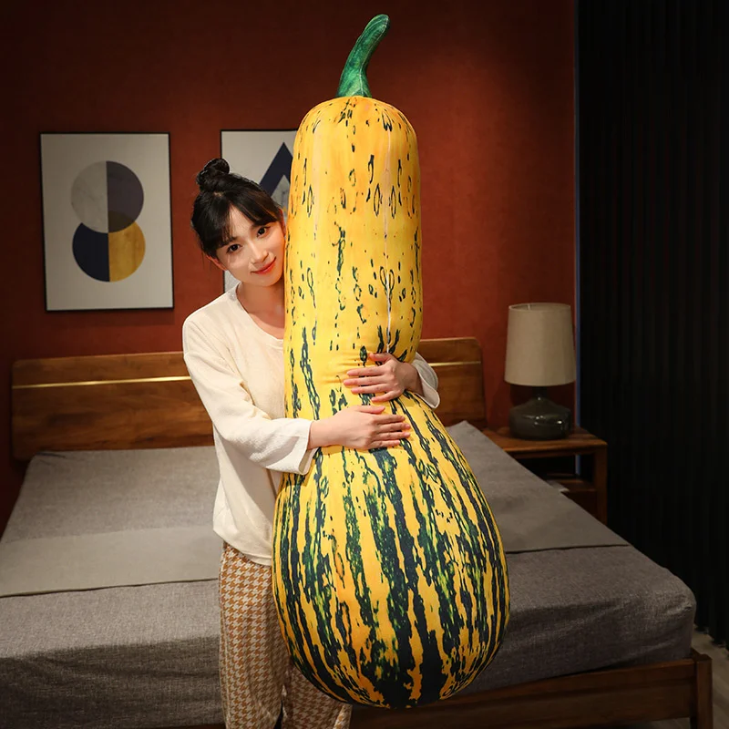 Cuscino lungo in peluche di zucca simulata, imbracatura per dormire, giallo, verde, arancione, cuscino morbido, supporto per la schiena, regalo di peluche alimentare