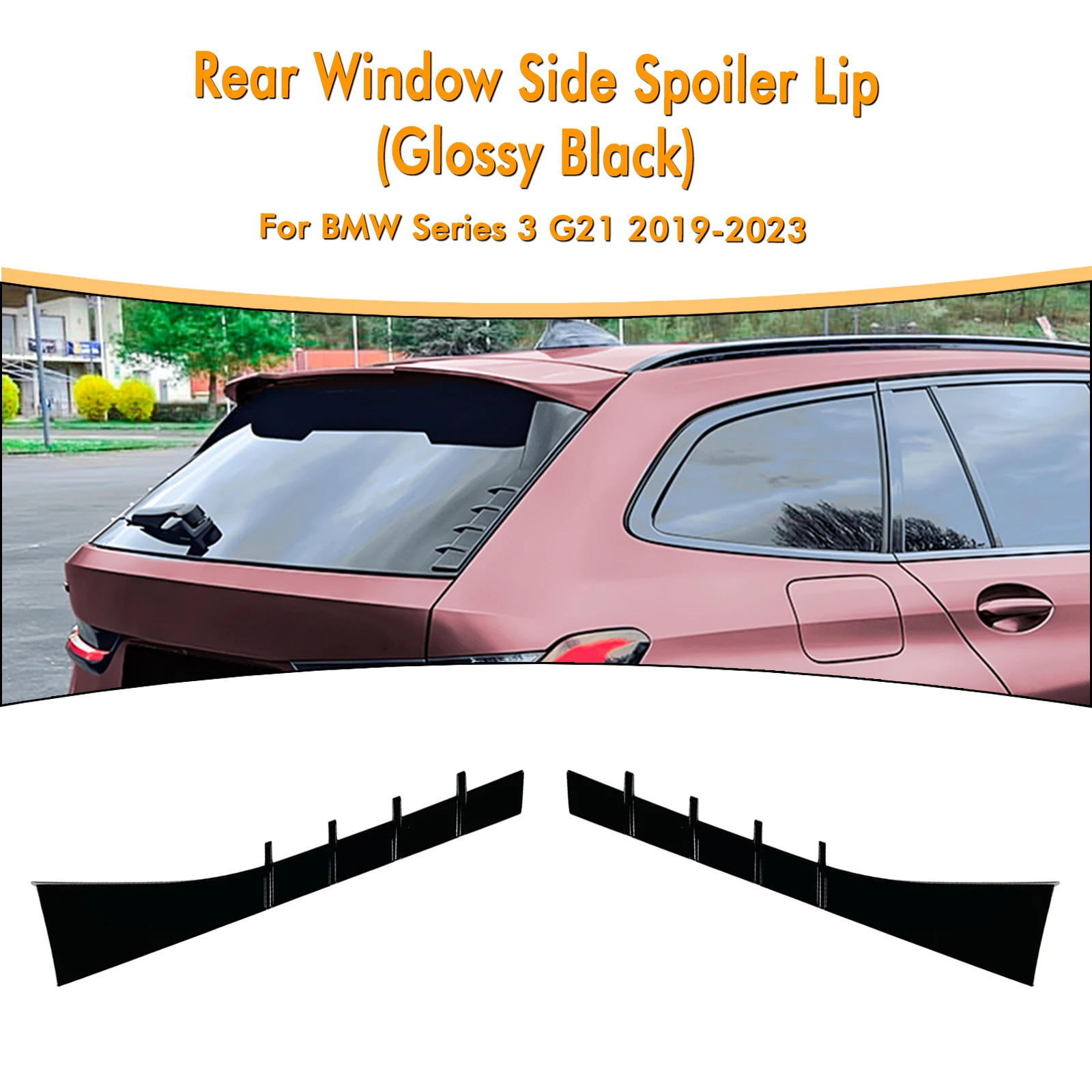 

Rear Window Side Spoiler Lip Wing For BMW 3 Series G21 2019-2024 Wagon Touring Carbon Fiber Look/Gloss Black Tail Splitter Trim