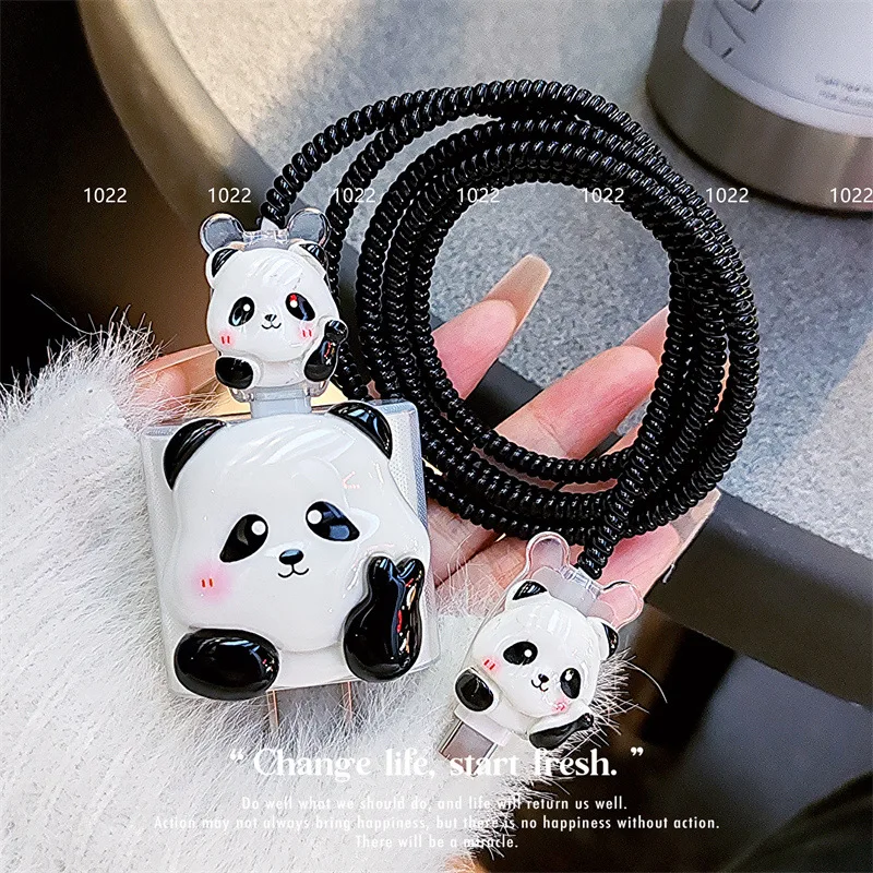 Cute Cartoon Panda Data Cable Case for iPhone 18w 20w Anti Break Protective Cover For iPhone 16 15 14 20W Charger Soft Shell