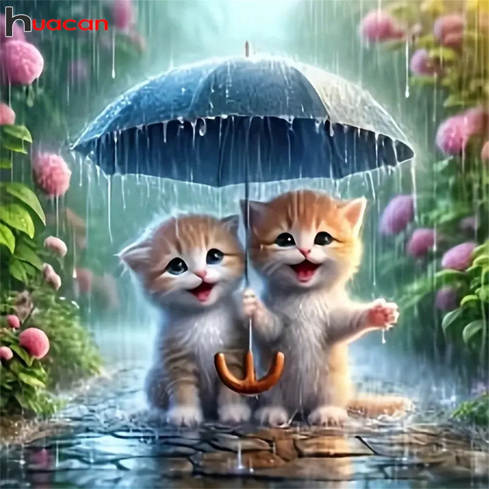 Huacan DIY Diamant Malerei Katze Komplettset Vollbohrer Mosaik Tier Regenschirm handgemachte Hobby Kunst Home Dekoration