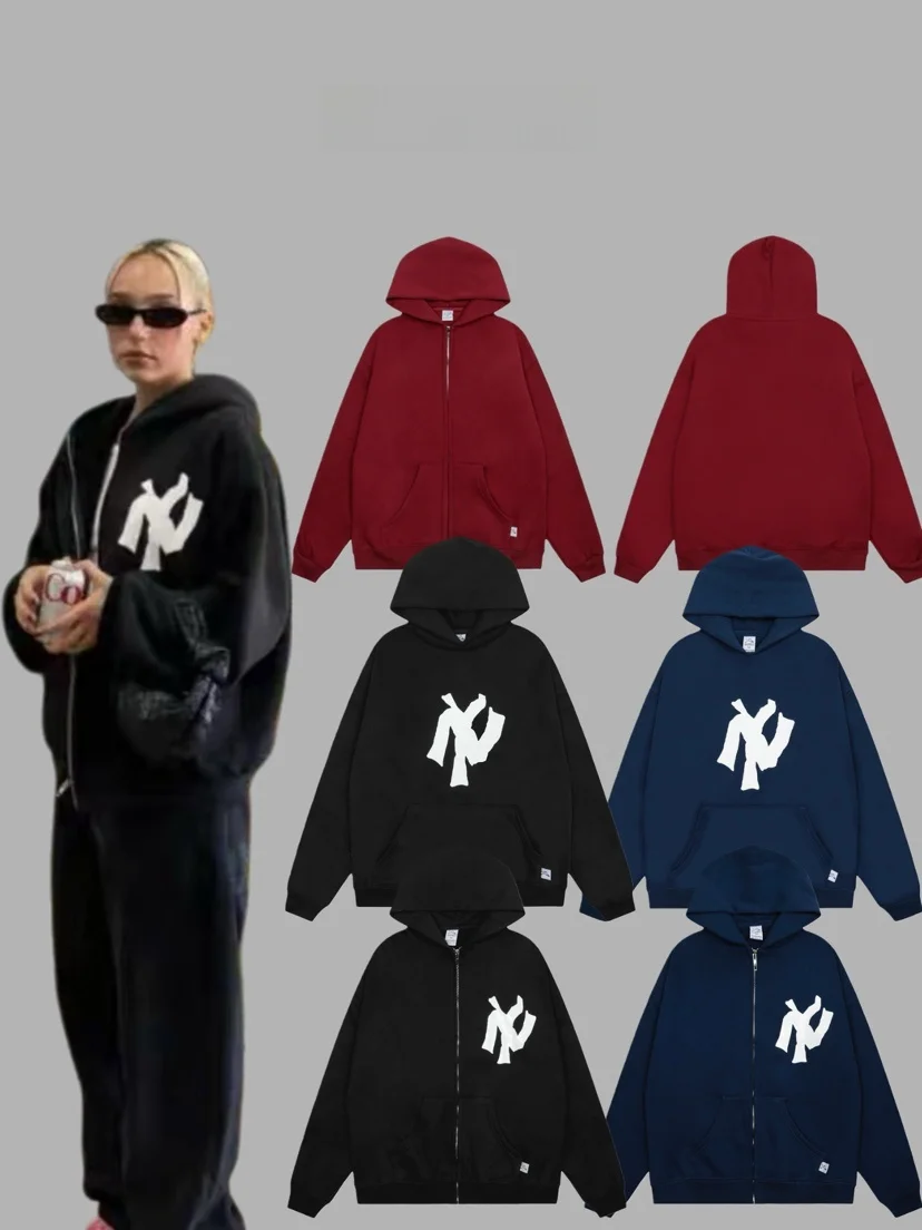 

AKIMBO CLUB Толстовка на молнии с флисовой подкладкой в американском стиле, унисекс, 100% хлопок, стандартная длина, зимняя куртка