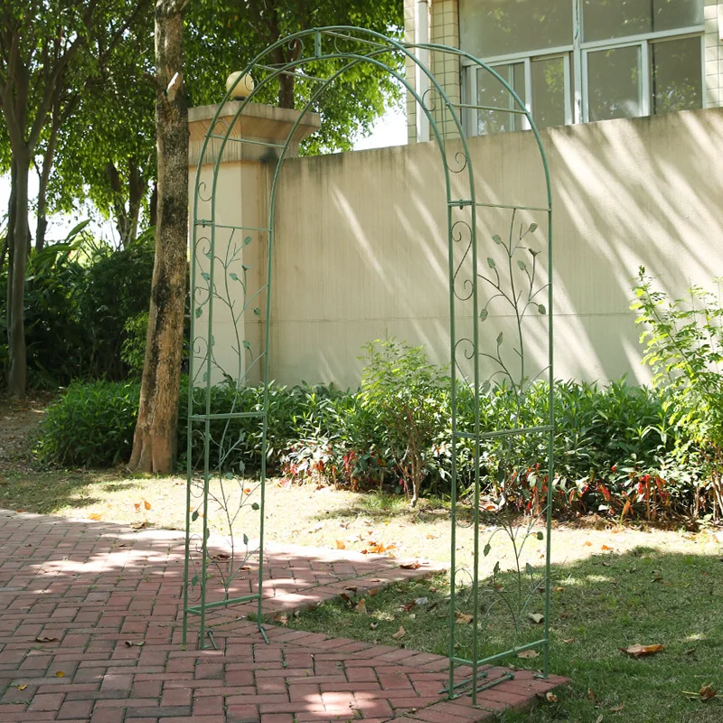 Do Old Iron Arch Trellis for Garden Rustic Climbing Plant Stand for Terrace Vintage Roses Flower Pergola Yard Metal Vine Support