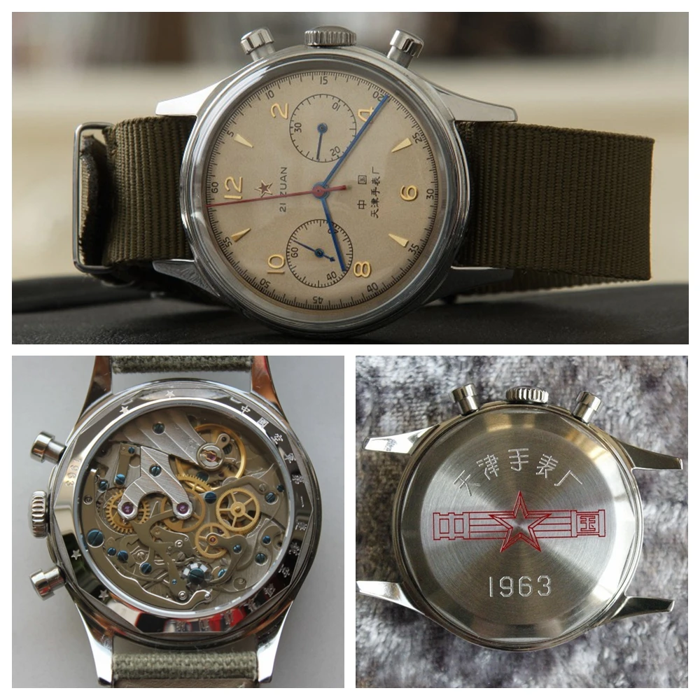 Relógio Piloto Cronógrafo Masculino, Relógio Piloto, ST1901 Retro, Relógio de pulso mecânico de vento manual, Relógios da Força Aérea Chinesa 38mm, 40mm, 38mm, 40mm