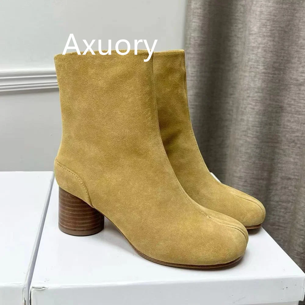 

High Quality Women's Split toe sheepskin boots Round heel Classic style Boots 6cm High Heels Unisex Tabi Ankle