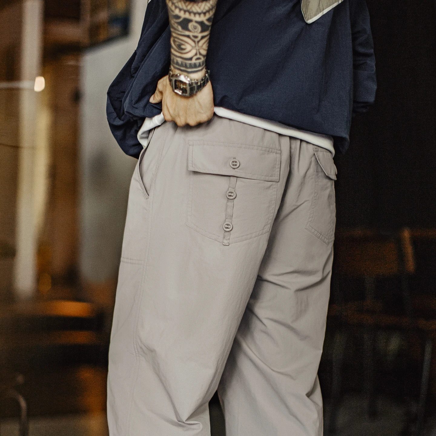 กางเกงลำลอง Maden แบบมีขอบรัด  กางเกงกันน้ำสำหรับกิจกรรมกลางแจ้ง กางเกงขายาวผู้ชาย น้ำหนักเบา เอวยางยืด สีพื้น สำหรับสวมใส่สไตล์สตรีทแวร์