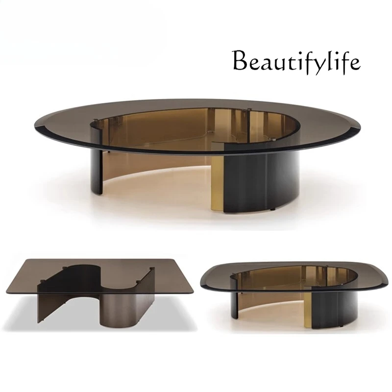 

Italian coffee table light luxury stainless steel modern creative minimalist round glass designer high-end fashion