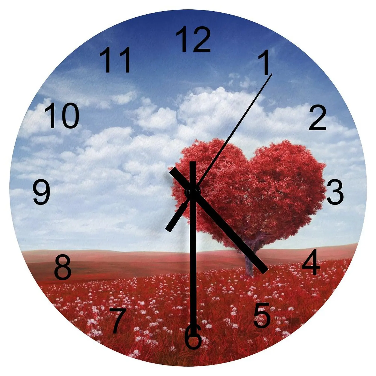 

Office Wall Clock Pleasing nature Clocks 12 inch Silent Wood Round Durable Slim Profile Abstract