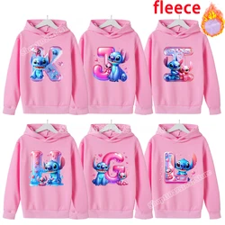 Disney Stitch Letter Print Hoodies Cute Cartoon Stich Kids Sweaters for Girl Clothes Pink Sweatshirts Winter Children's Clothing