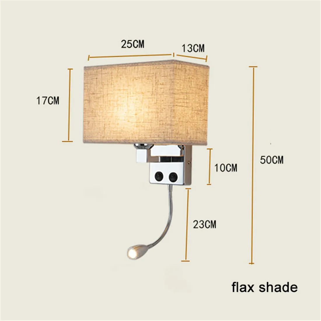 Rectangle Fabric Shade Wall Light w/o USB Charging Port,2 Switches E27 LED Wall Lighting with Adjustable Reading Lamp