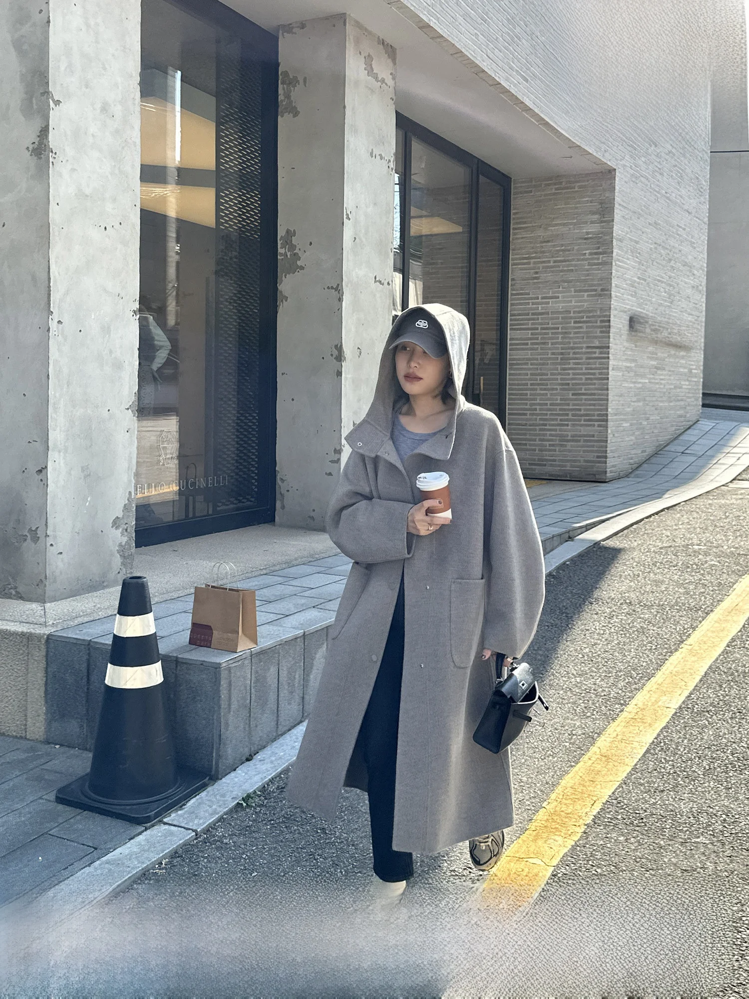 

Double-Sided Camere Hooded Coat Women's Winter New Korean Sle Midi ape Woolen Jaet YANGLE Commute Straight Cut