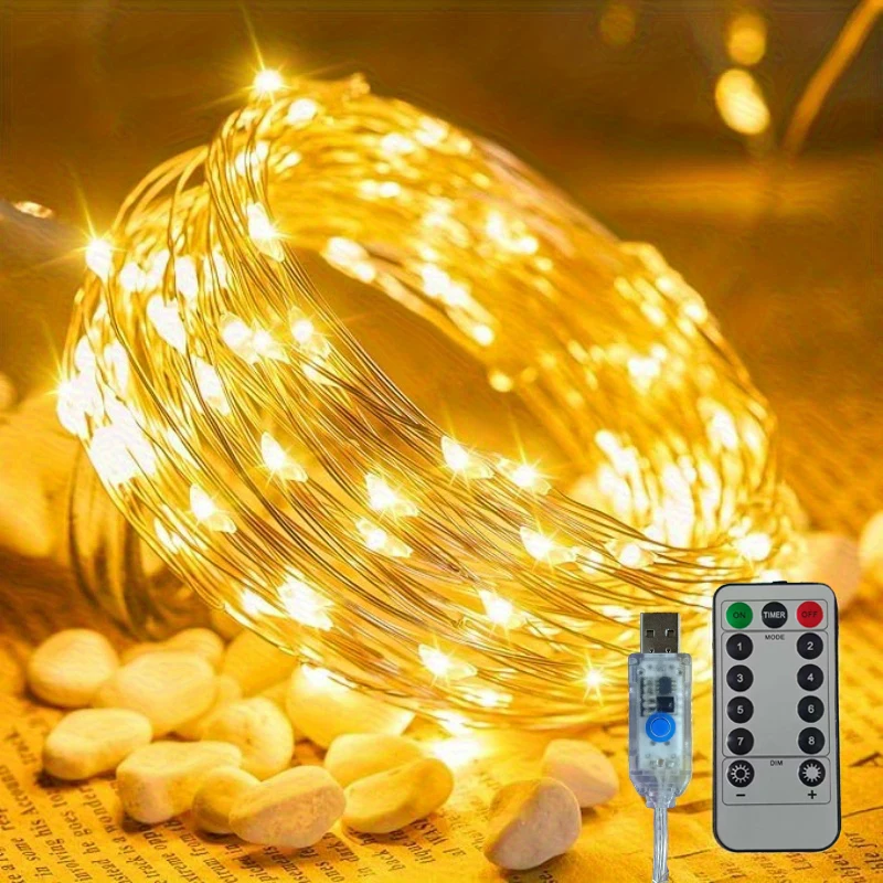 Fernbedienbare 50-300 LEDs USB Silberdraht-Lichterkette mit 8 Modi für Weihnachten, Halloween, Hochzeit und Schlafzimmerdekoration