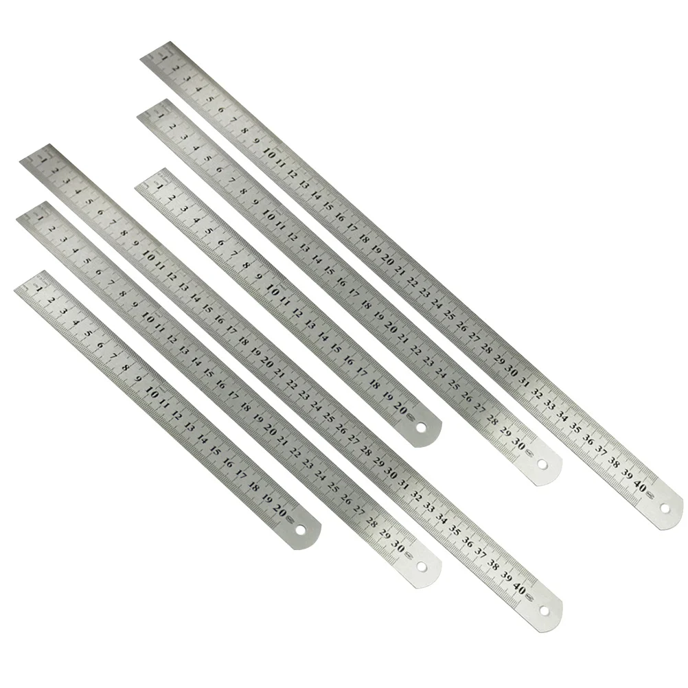 6pcs Stainless Steel Ruler 20Cm 30Cm 40Cm Double Sided Scale Metal Straight Edge School Office Engineering Drawing Measuring