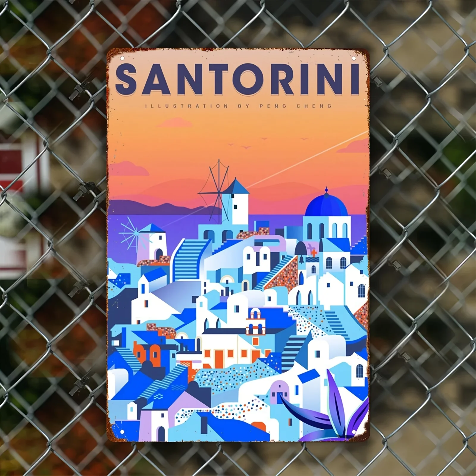 of Decorative Tin Sign Featuring Vintage Travel Posters, Perfect for Tourism And Holiday Themes, Laminated Wall Art Me