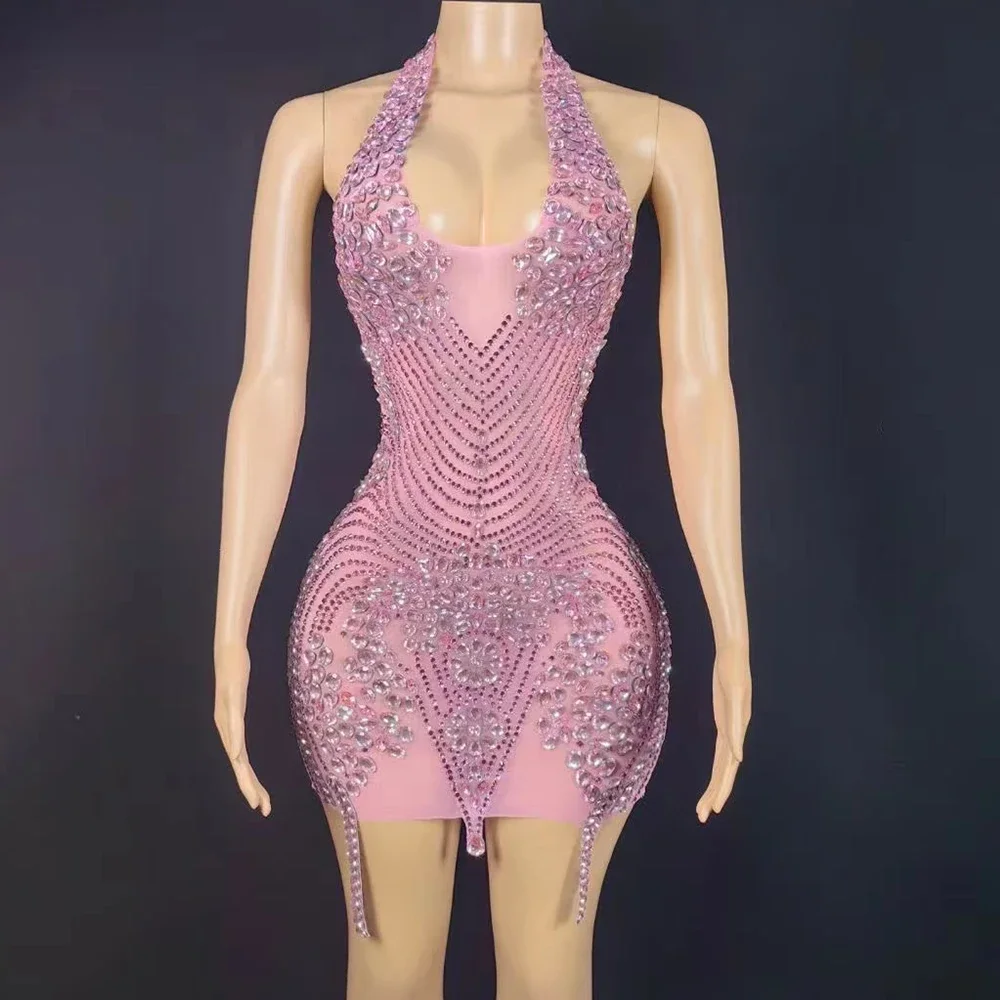 Robe Dos auxTransparente avec Strass pour Femme, Tenue de brevd'Anniversaire, Bal de Promo, Photoshoot, aux, Rouge, Rose, Sexy