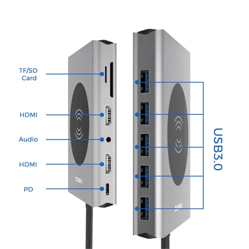 14 in 1 Docking Station USB HUB Type C To HDMI-compatible Wireless Charging USB 3.0 Adapter Type C HUB Dock Station For MacBook