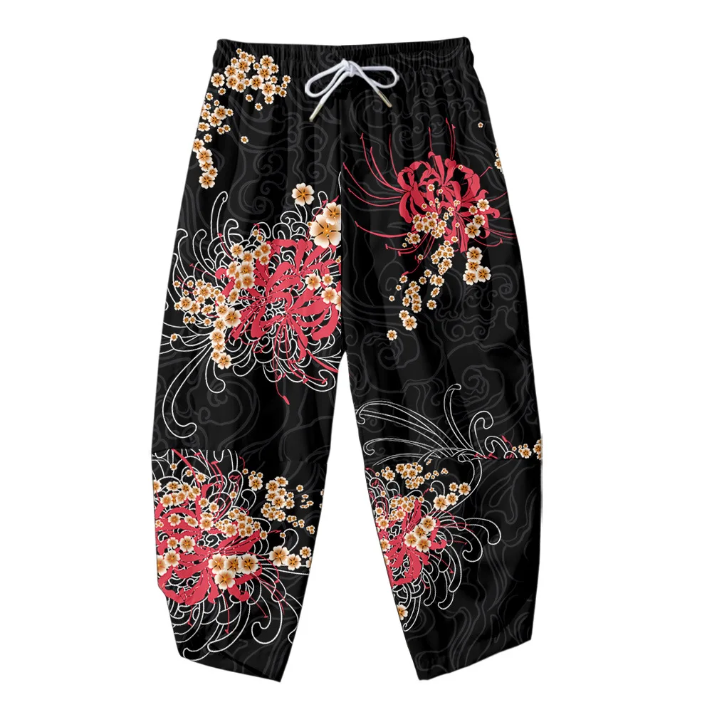 3D Floral Printed Harajuku Men Trousers Costume Loose Fashion Women Traditional Japanese Pants