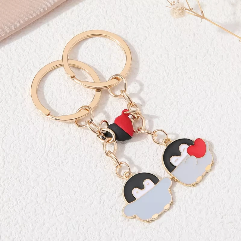 Modischer Herz-Magnet-Pinguin-Schlüsselanhänger, schöner Tier-Schlüsselanhänger, DIY-Schmuckzubehör, Halskette, handgefertigte Geschenke