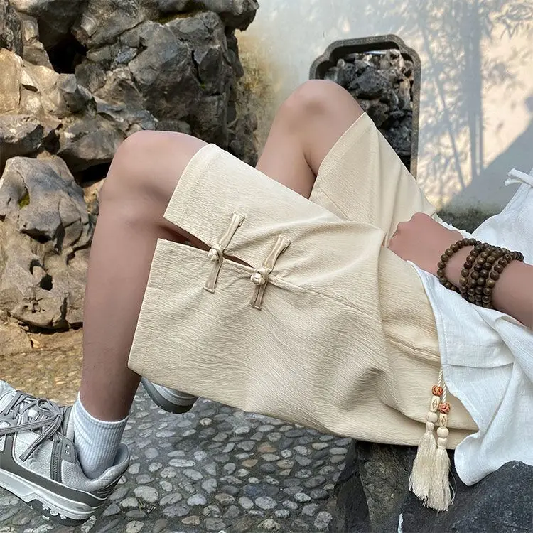 

New Chinese Style Shorts Male Students Summer New Loose Five-point Pants Casual Sports Split-ended Trousers
