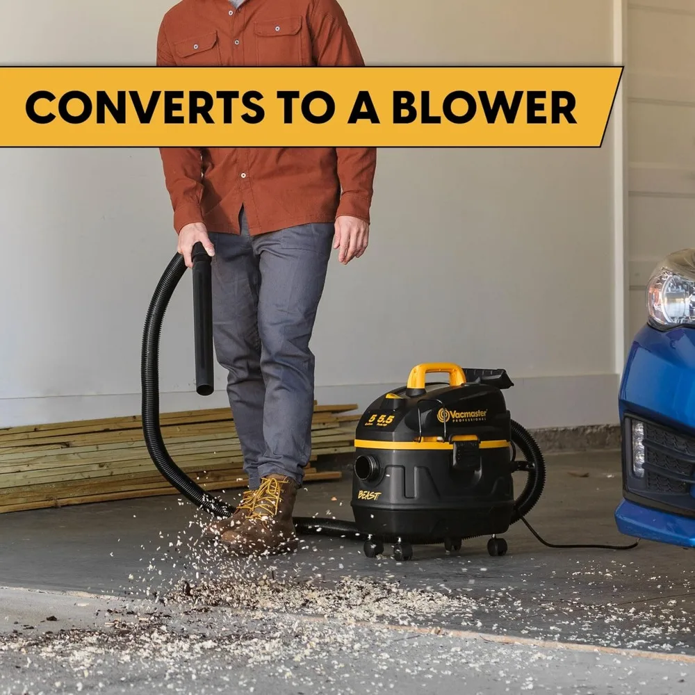 مكنسة كهربائية رطبة وجافة سعة 5 جالون 5.5 حصان، عالية الأداء، باللون الأسود #6