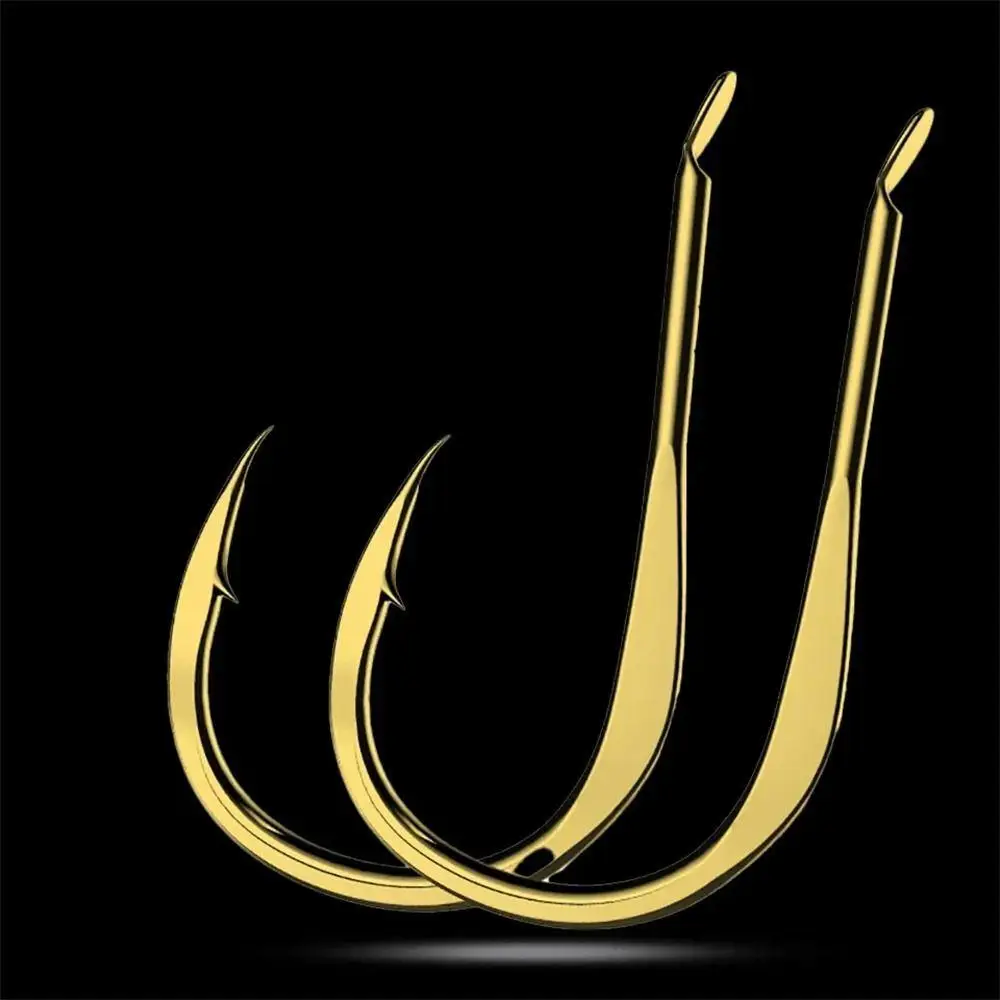 20Pcs/Pack High Carbon Steel Golden Fishing Hooks Barbed Single Barbed Hook Flat Golden Gold Fish Hooks Fishing Lover